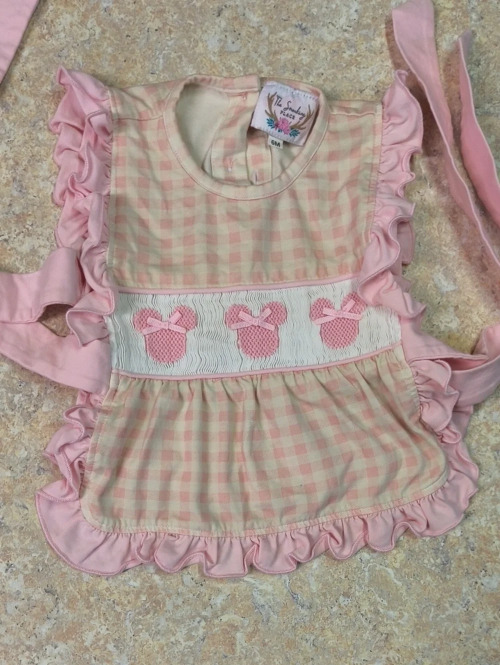 Pink Gingham Ruffle Apron Top/Bib Sz 6mn EUC.